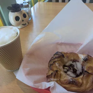 Cappuccino and raspberry danish