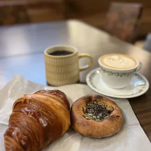 Bialy and croissant