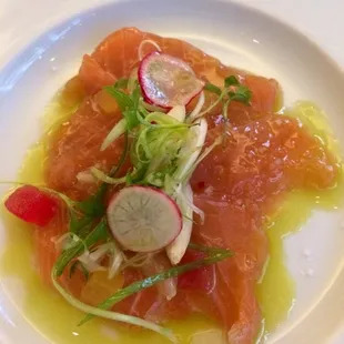 Citrus cured salmon &amp; Hidden anchovy sauce.
