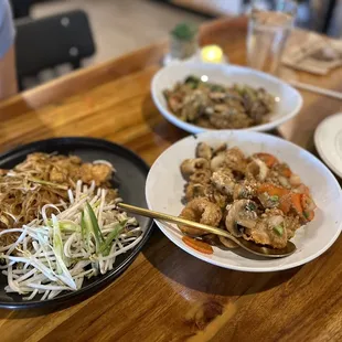 Pad See Eu, Pad Thai, and  Crispy Squid