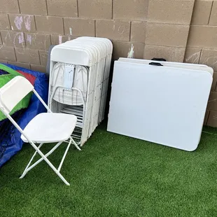 Rented tables and chairs.