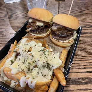 Cash cow sliders and Parmesan fries