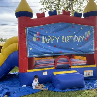 Birthday boy pooped from bouncing all day!