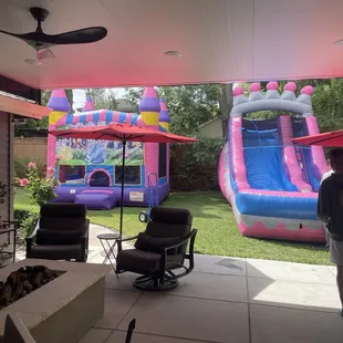 Pink 14' water slide and pink jump