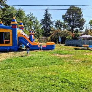 Great bounce house set up in our backyard.