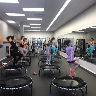 We bounce class. Saturday bounce class for families to all bounce together.