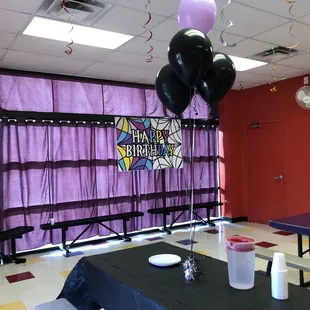 Party room. Pizza was delivered from outside source.