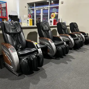 Massage chairs. (Come Monday for a free massage with wristband purchase.)