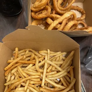 Fresh onion rings and fries at the Taphouse