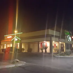 a fast food restaurant at night