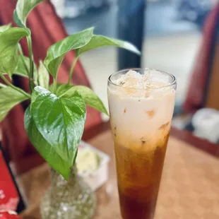 a tall glass of iced tea