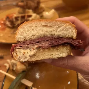 Inside the fried bolgna slider