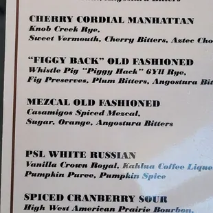 Part of their cocktail menu