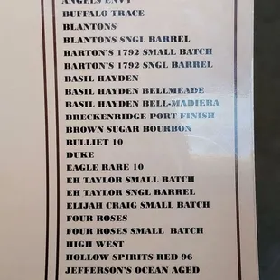 Bourbon menu