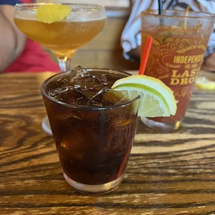 Knob creek and diet soda, Hennessy side car, Bloody Mary with Tito&apos;s