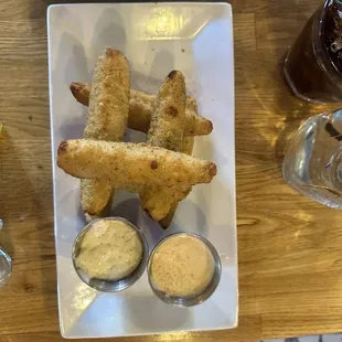 Fried Pickles; two sauces!
