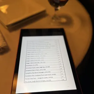 Digital Bourbon/Whiskey Menu