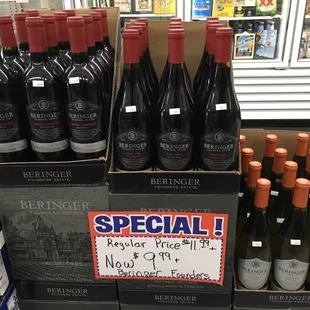 Berlinger founder&apos;s estate $9.99 Cab, Chard and Pinot Noir. Regularly $11.99.