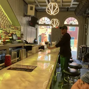 Shot from bar  to outside