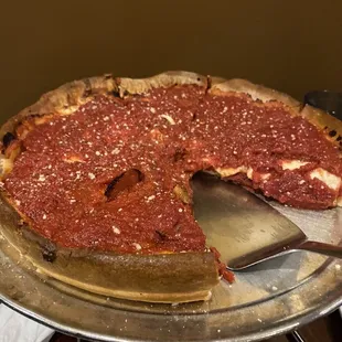 Deep dish Chicago style THIS IS A MEDIUM it is so hearty a few slices will take you out