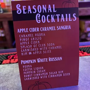 Seasonal cocktails!