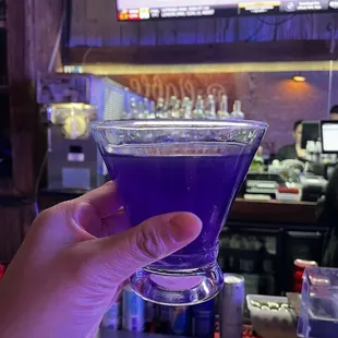 Bartender was creative with this purple concoction.. it had glitter!
