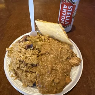 Half and Half plate with Chicken Etouffe and Jambalaya