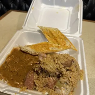 Rice, Jumbalaya and bread. Amazing.