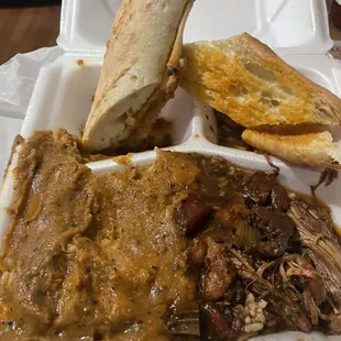 1/2 &amp; 1/2 ORDER -gumbo &amp; chicken etouffee with garlic bread