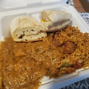 1/2 &amp; 1/2 ORDER chicken etoufee and jambalaya with extra bread