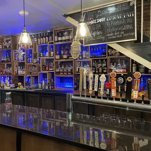 a bar with blue lights