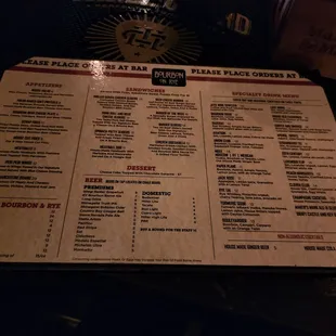 Food and drink menu