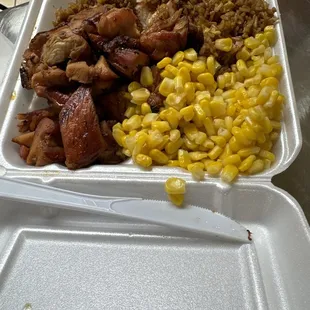 In a to go container so we can take half home