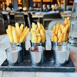 Three way fries with three different dips