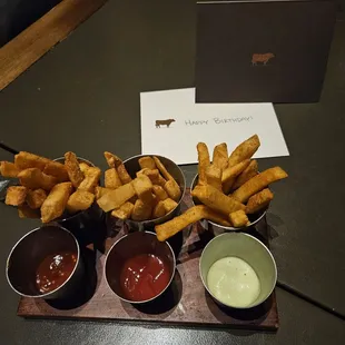 french fries and dipping sauces