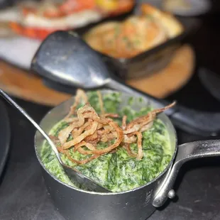 Creamed Spinach, Crispy Shallots