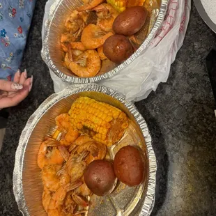 These are shrimp boiled , I did ask for all corn but potatoes still there