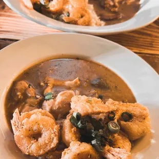 Small bowl and large bowl of gumbo