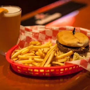 a burger and fries