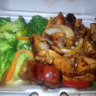 Spicy Bourbon Chicken with Broccoli.  Well, not so spicy but okay.