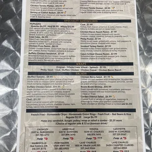 The back of the menu.