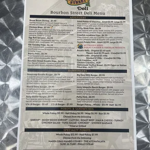 The front of the menu