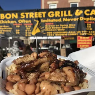 Chicken, rice and red beans, small plate $9 - so delicious!