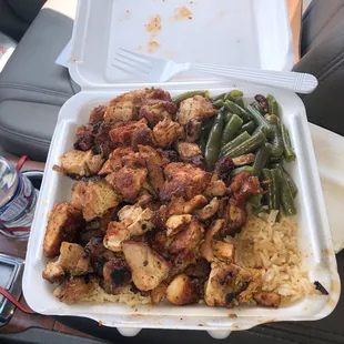 Blackened chicken, rice, fresh green beans!