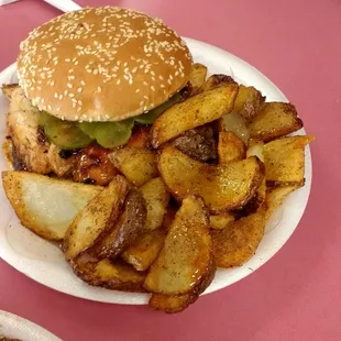 Bourbon chicken sandwich &amp; Cajun potatoes $8