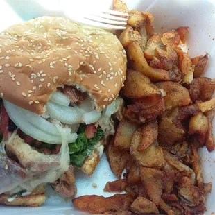 The best sandwich in Dayton bourbon chicken sandwich with cajun fries