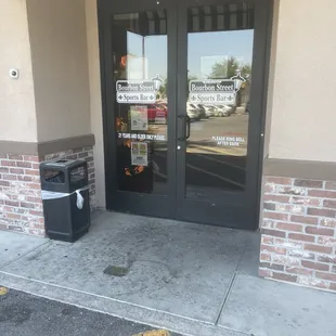 the entrance to a restaurant
