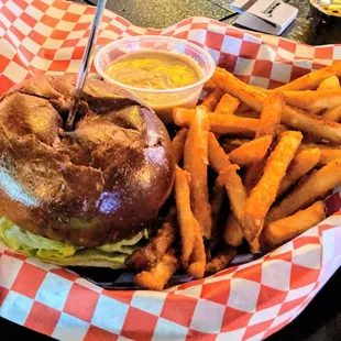 Chicken sandwich with fries and homemade fry sauce