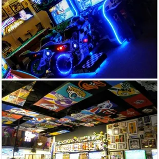 Motorcycle virtual racing (top); bar theme/scene (bottom)