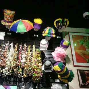 a variety of beads and umbrellas